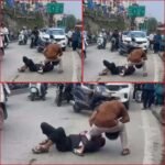हल्की टक्कर के बाद सड़क पर लिटाकर स्कूटी सवार को पीटा, तमाशबीन बनी पुलिस व लोग